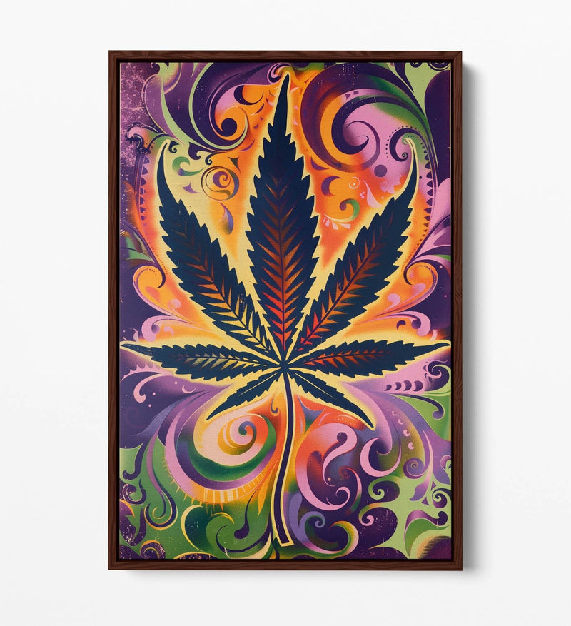 Weed Leaf Canvas Art - Multi Colour Artwork | Float Effect Canvas Print