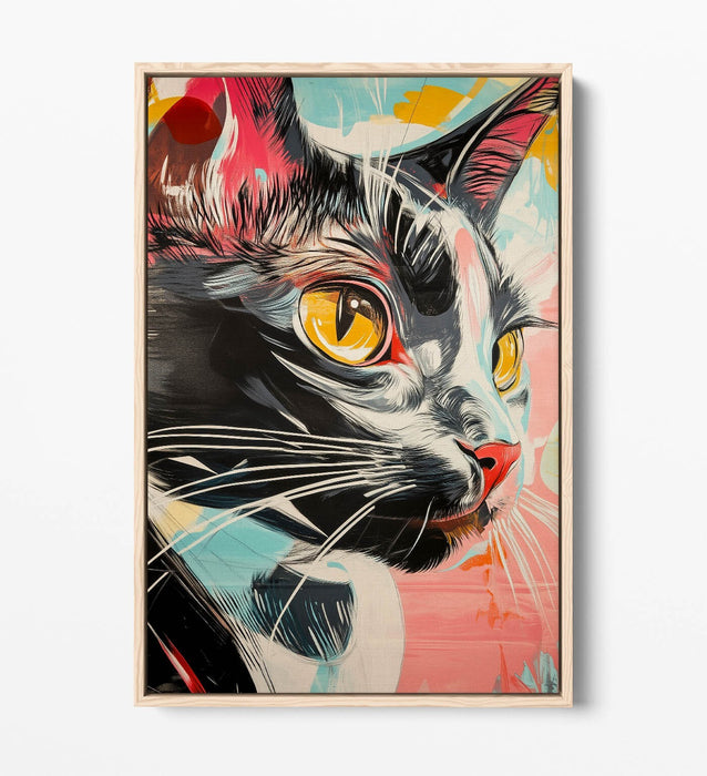 Cat Graffiti Canvas Art - Multi Colour Float Effect Canvas With Premium Varnish