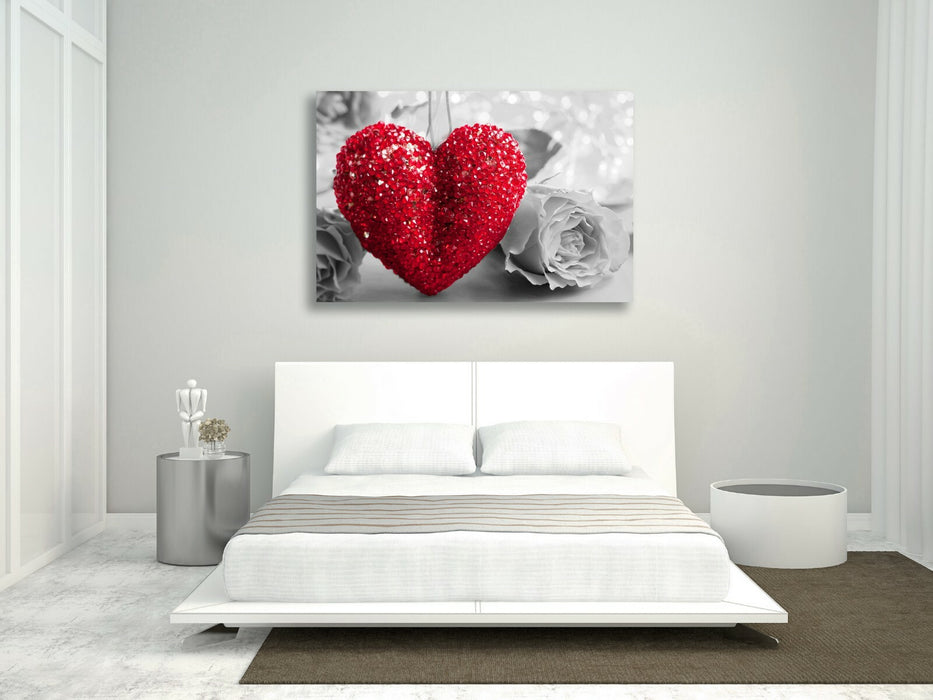 Canvas Wall Art - Heart Rose Love Artwork | Framed Handmade Print