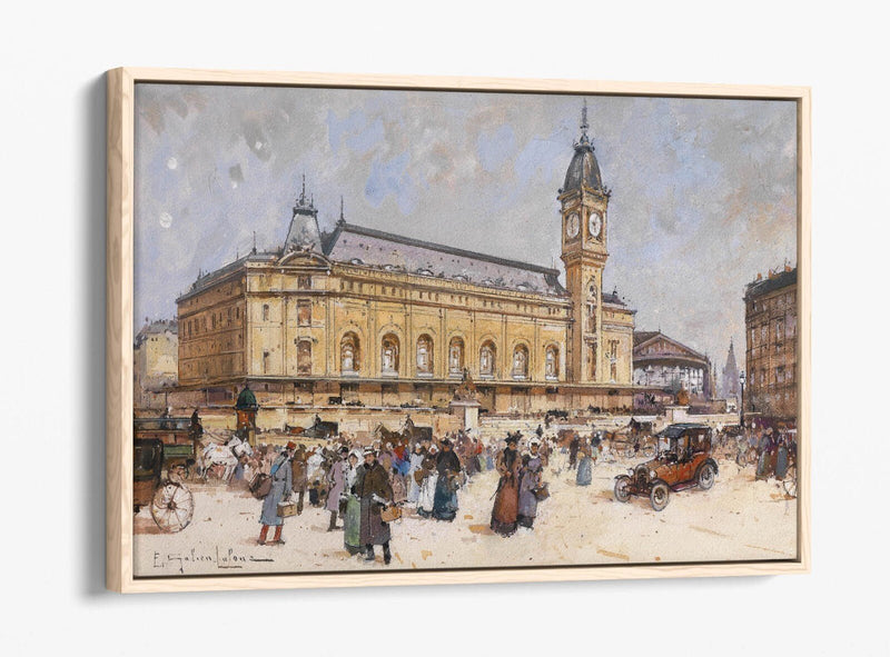 Float Effect Canvas Art – Eugene Galien-Laloue Lyon Station Painting on Custom MDF Frame