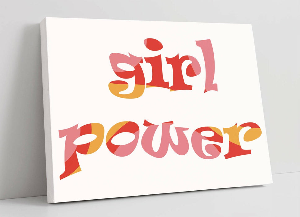 "GIRL POWER" GROOVY FEMINIST QUOTE 1 -CANVAS WALL ART PICTURE PRINT- PINK YELLOW