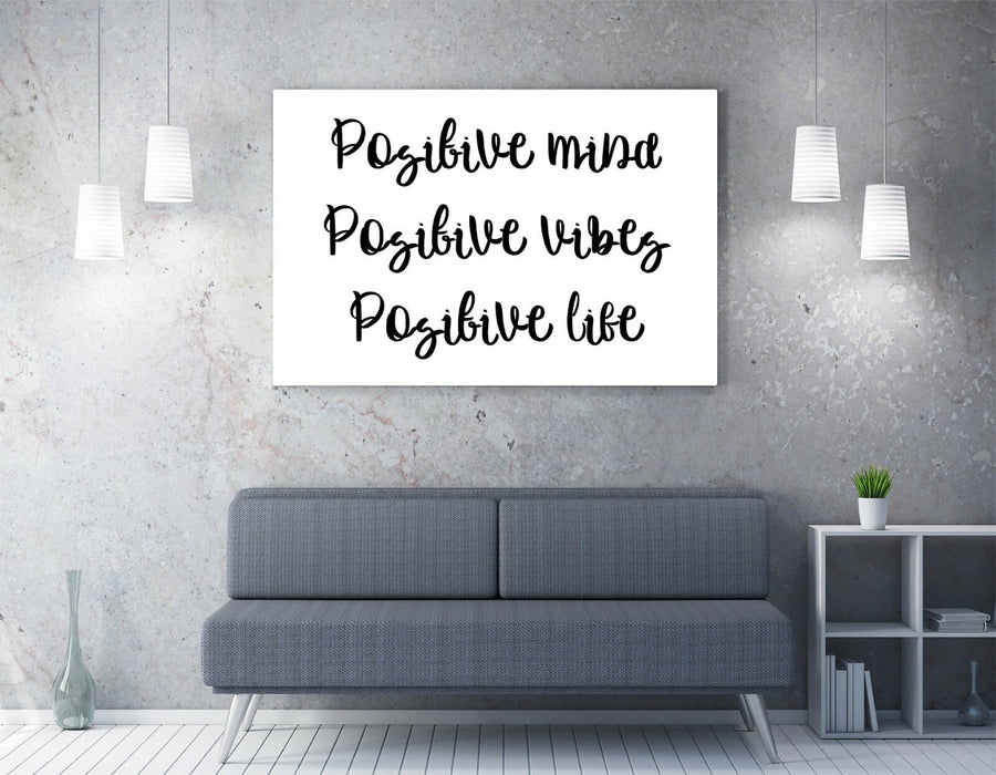 POSITIVE MIND LIFE VIBES, INSPIRATIONAL QUOTE -CANVAS WALL ART PICTURE PRINT