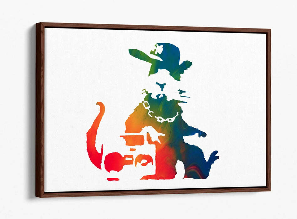 BANKSY, GANGSTA RAT RAINBOW ART EFFECT -FLOAT EFFECT CANVAS WALL ART PRINT