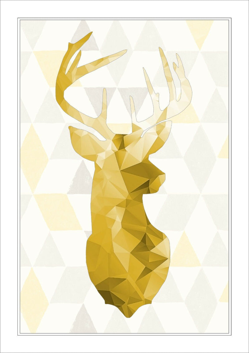 Framed Wall Art Print - Mustard Yellow Geometric Stag Head Artwork | Handmade UK