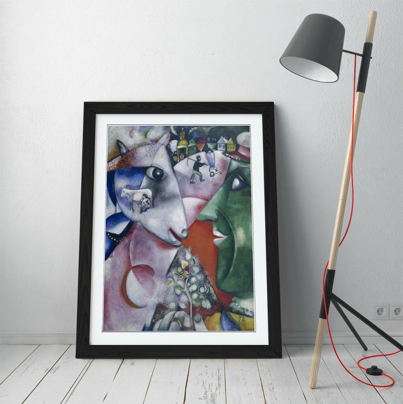 Framed Art Print - Marc Chagll, I and The Village - Wall Art Poster Print With Frame / Black, Walnut, Oak