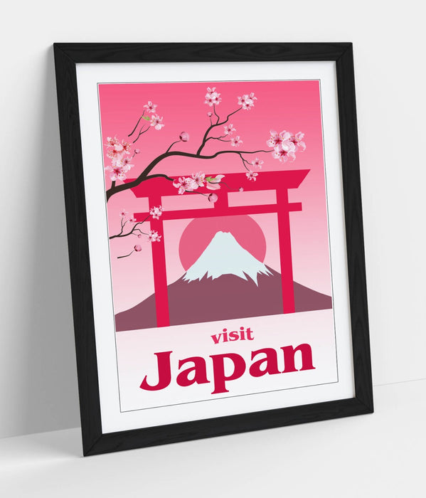 VINTAGE RETRO KAWAII PINK JAPAN TRAVEL POSTER -FRAMED WALL ART PICTURE PRINT