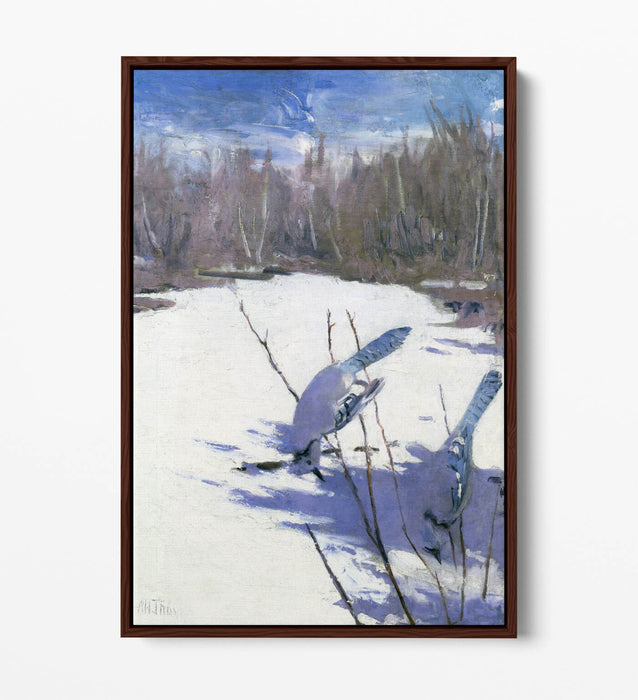 Canvas Art Print – Blue Jays In Winter Float Effect On MDF Frame, Ready To Hang
