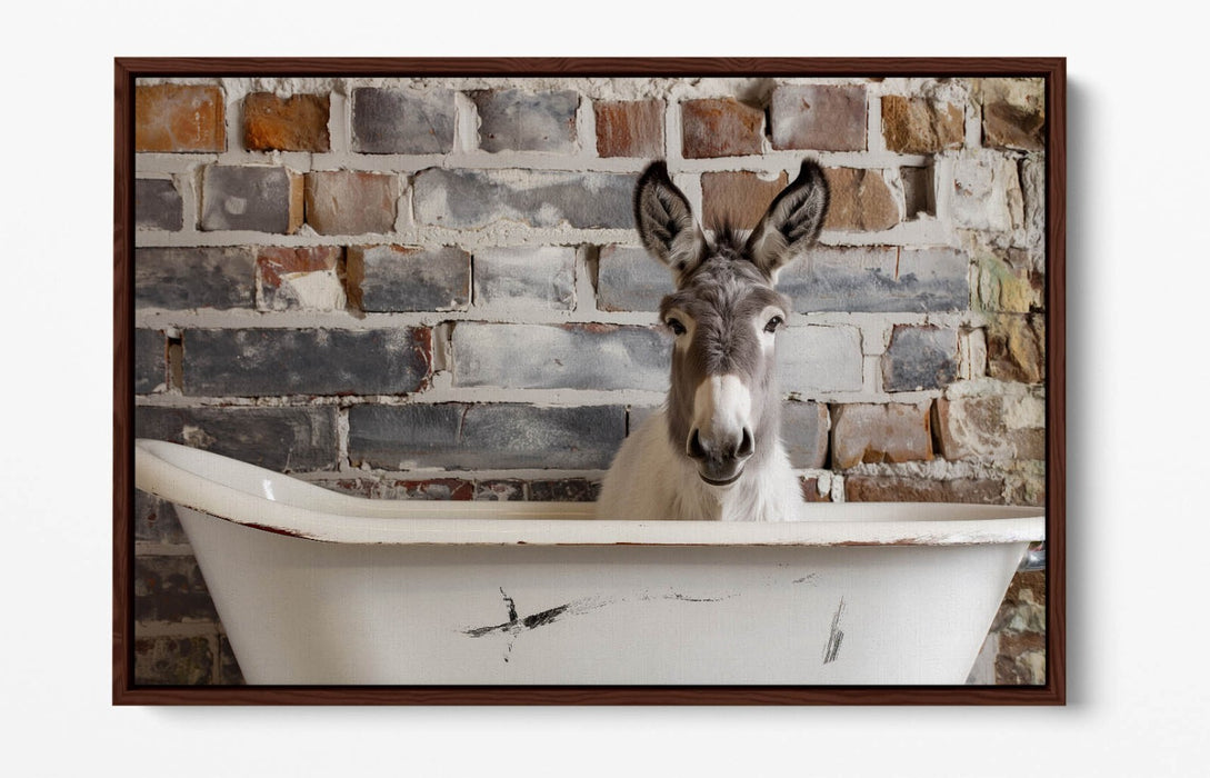 Canvas Art Print – Donkey Bathtub Wall Art With Float Effect Frame, Handmade UK