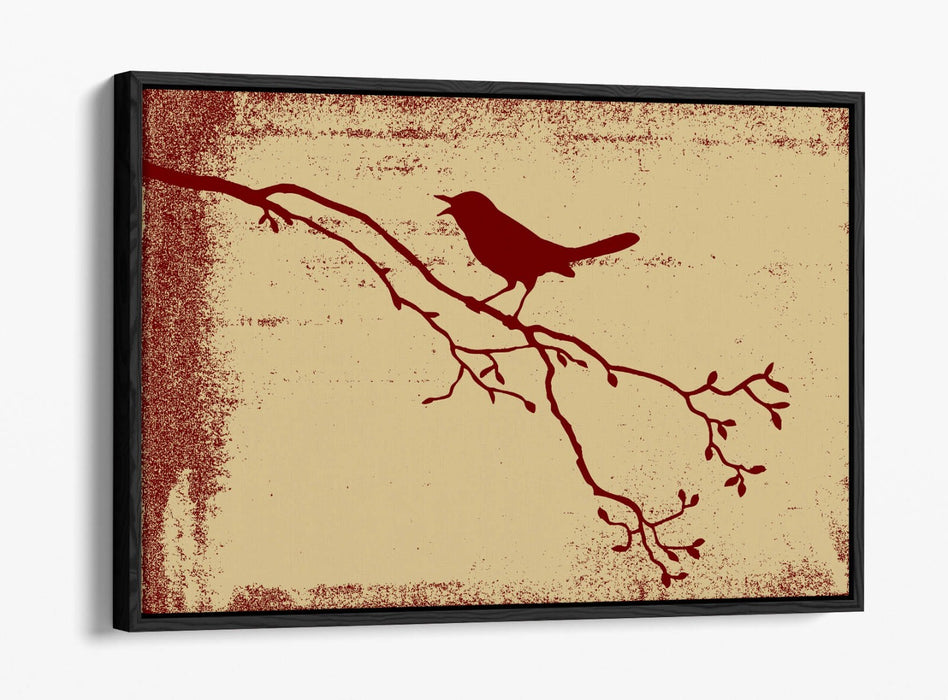 Float Effect Canvas Art - Red Bird Silhouette Tree Branch Wall Decor Print