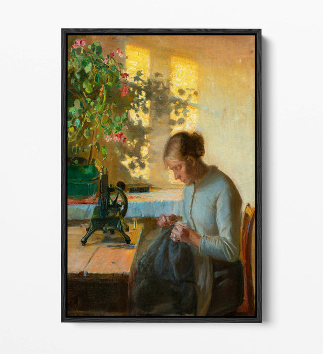 Canvas Wall Art - Anna Ancher Sewing Girl Artwork | Float Effect Canvas Print