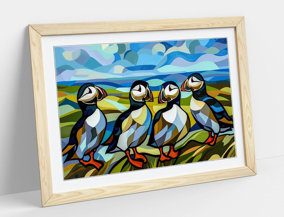 Framed Wall Art | Group of Puffins Seaside Coastal Home Decor Poster Print