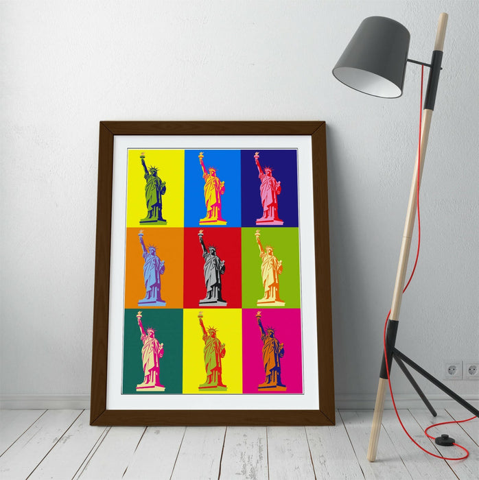 STATUE OF LIBERTY COLOURFUL POP ART -FRAMED WALL ART PICTURE PRINT