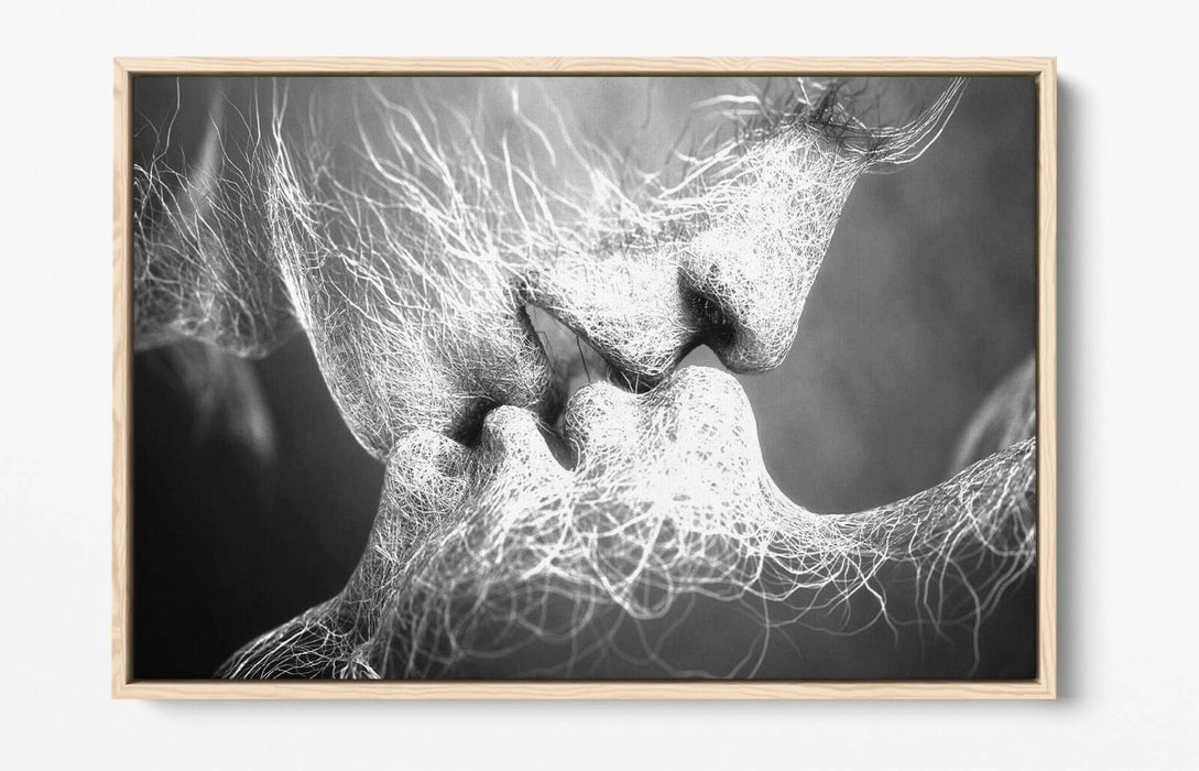 Float Effect Canvas Art – Lovers Kiss Black and White Graffiti Wall Decor