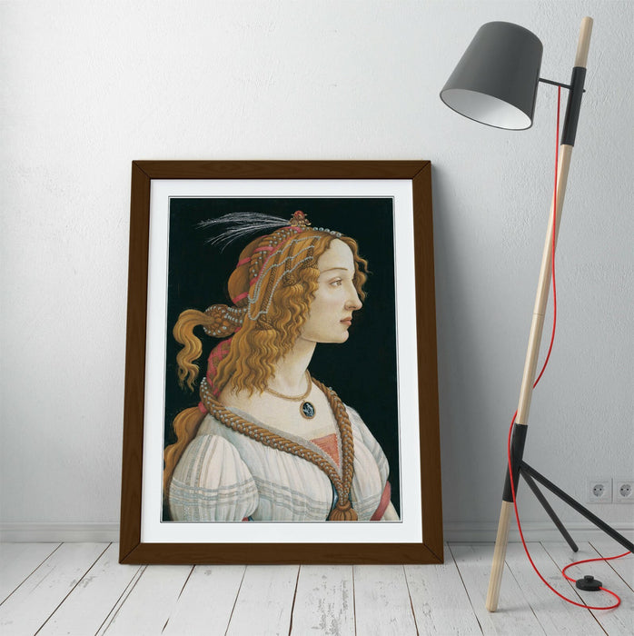 Framed Wall Art - Botticelli Young Woman Portrait With Woodgrain Frame Print
