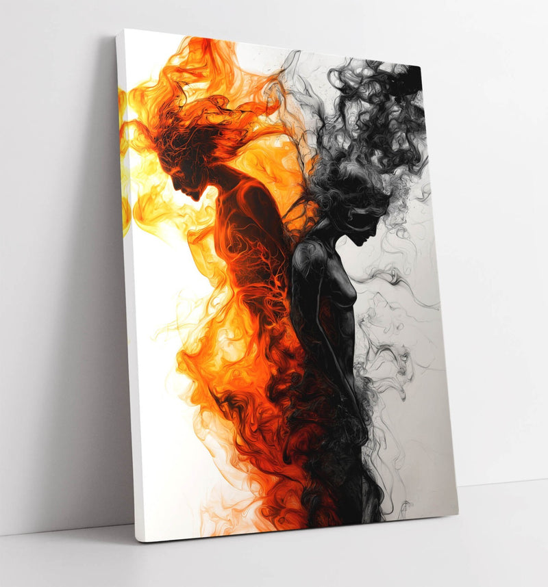 Fire Smoke Canvas Art – Love Hate Wall Art | Handmade Premium Varnish Finish