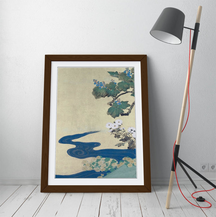 Framed Art Poster | Japanese Floral Wall Art Print with Wood Grain Frame