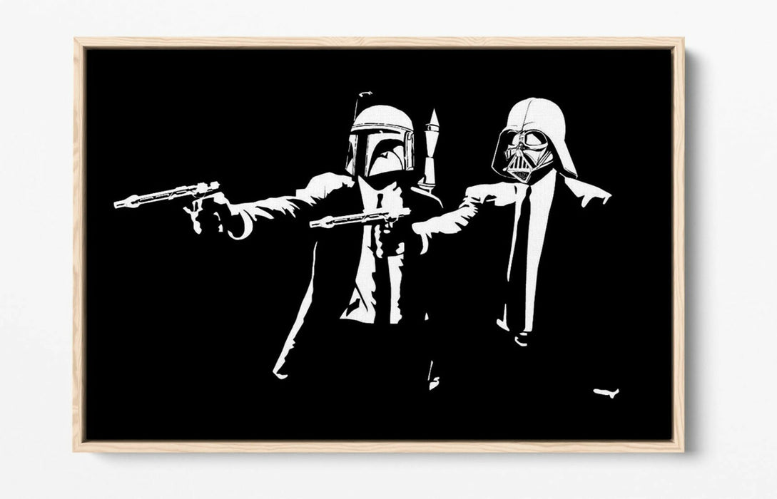 Canvas Wall Art – Pulp Fiction Star Wars Float Effect Black & White Print