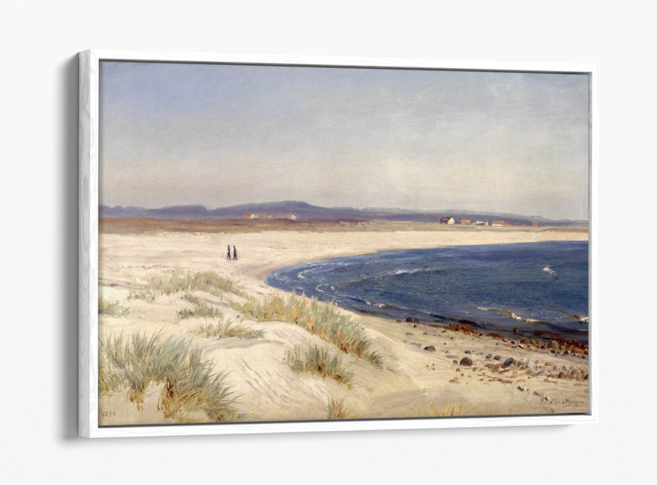 AMALDUS NIELSEN, PEOPLE ON A BEACH -FLOAT EFFECT CANVAS WALL ART PRINT