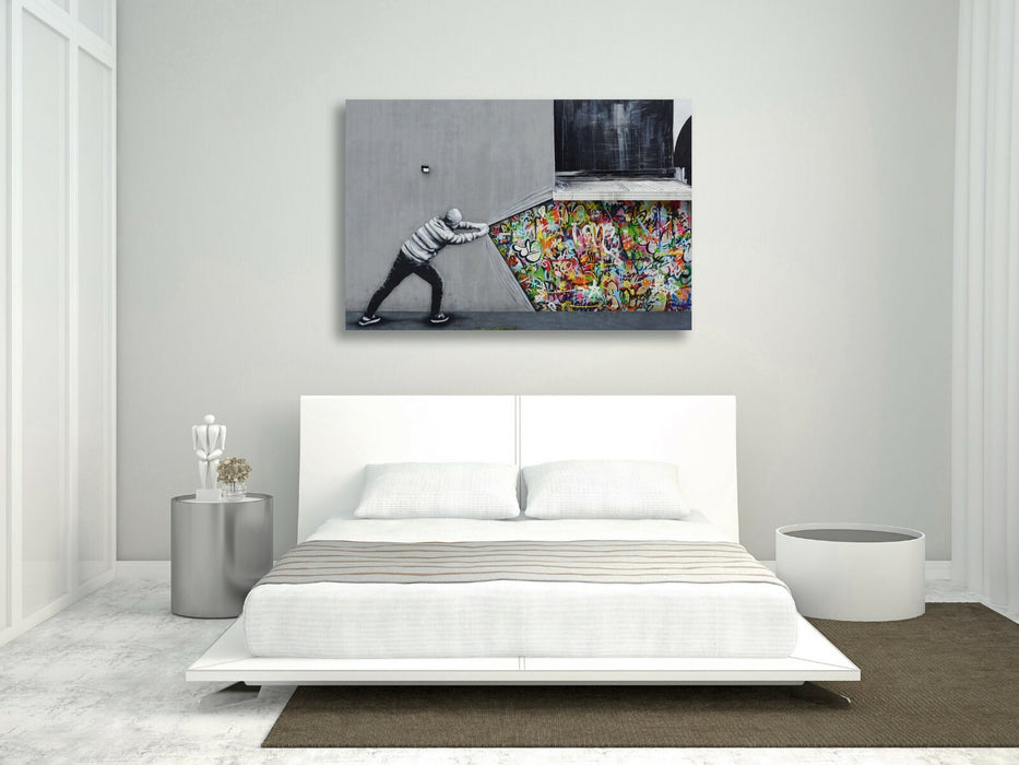BANKSY WHATS BEHIND THE CURTAIN WHATSON CANVAS WALL ART PRINT ARTWORK GRAFFITI