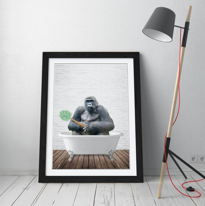 FUNNY GORILLA IN BATHTUB -ART FRAMED POSTER PICTURE PRINT BATHROOM ARTWORK
