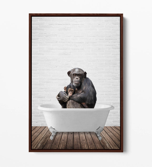 MONKEY CHIMP IN BATHTUB -QUIRKY BATHROOM FLOAT EFFECT CANVAS WALL ART PRINT