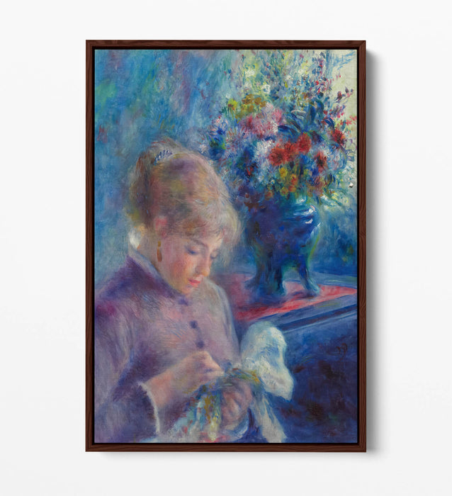 PIERRE AUGUSTE RENOIR, YOUNG WOMAN SEWING -FLOAT EFFECT CANVAS WALL ART PRINT
