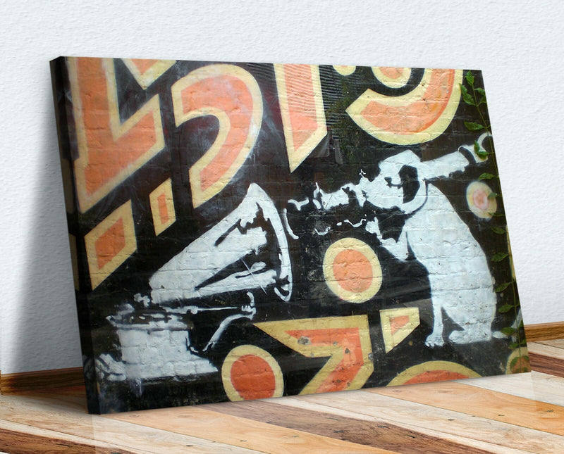 Banksy Graffiti Canvas - Deep Framed Urban Art Print With Woodgrain Frame Finish
