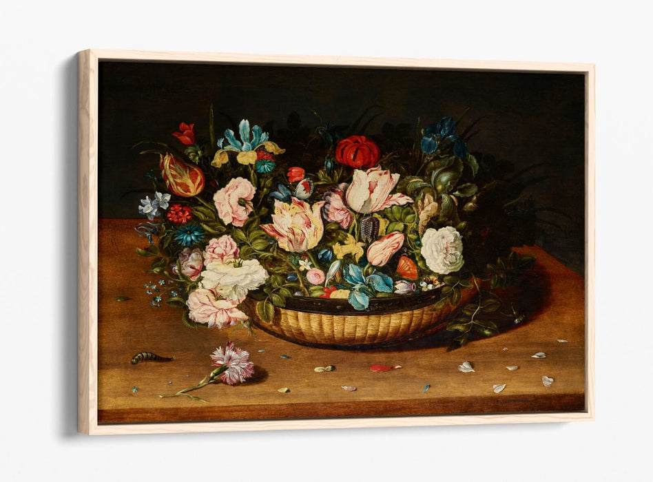 OSIAS BEERT, BASKET OF FLOWERS -FLOAT EFFECT CANVAS WALL ART PRINT