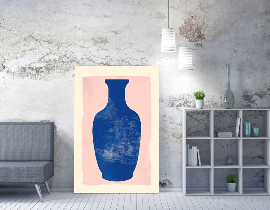 Minimalist Vase Wall Art - Blue Silhouette Canvas Print | Handmade Ready To Hang