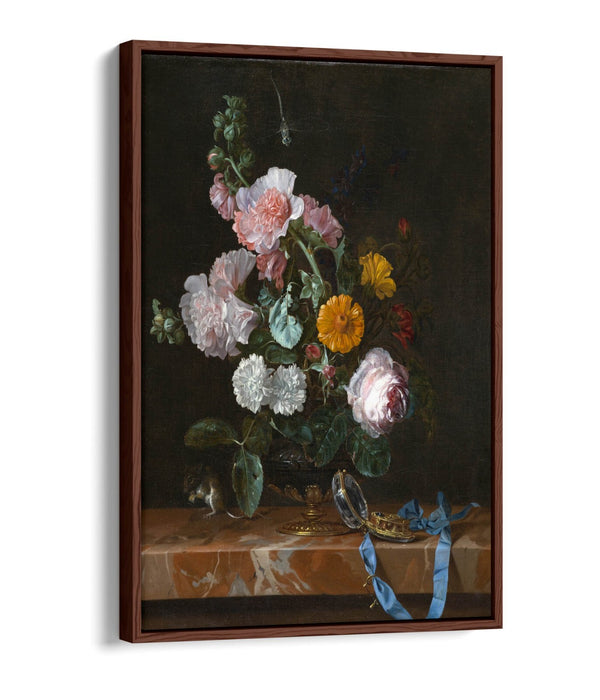 WILLEM VAN AELST, VANITAS FLOWER STILL LIFE  -FLOAT EFFECT CANVAS WALL ART PRINT