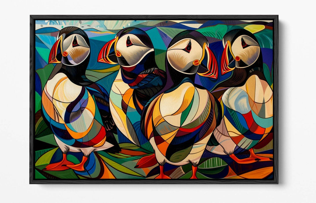 Puffins Canvas Art - Contemporary Wall Decor With Float Effect Canvas Print