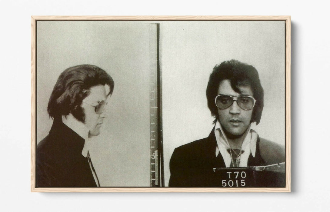 ELVIS MUGSHOT 2 -FLOAT EFFECT CANVAS WALL ART PIC PRINT- BLACK & WHITE