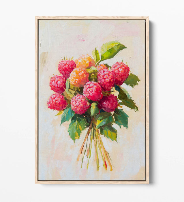 Red Raspberry Canvas Art - Float Effect Canvas Wall Art With Premium Varnish Finish