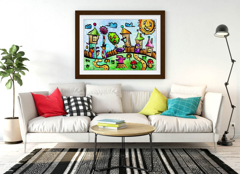 Kids Art Poster - Colorful Bedroom Decor With Handmade Framed Print, Matte Paper