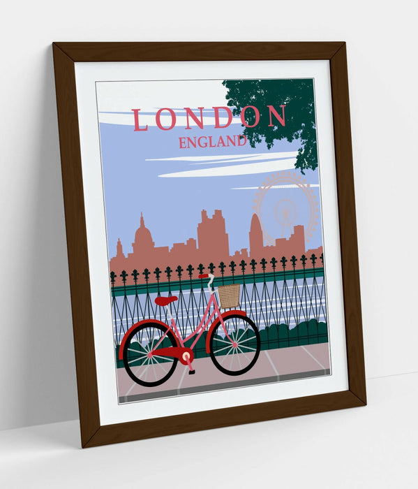 RETRO LONDON ENGLAND TRAVEL POSTER -FRAMED WALL ART PICTURE PRINT- PINK GREEN