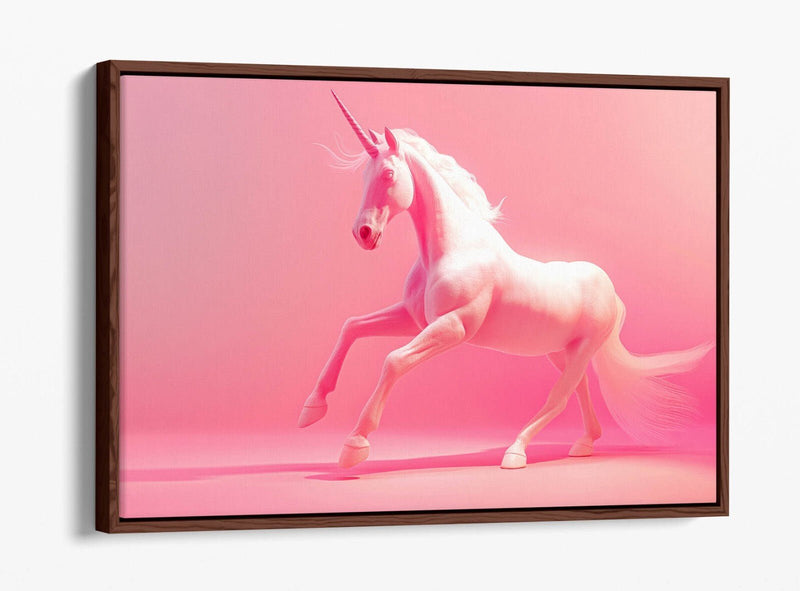 Unicorn Canvas Art – Pink White Float Effect Print for Kids Bedroom Decor
