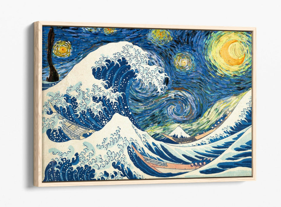 HOKUSAI GREAT WAVE VAN GOGH STARRY NIGHT -FLOAT EFFECT CANVAS WALL ART PIC PRINT