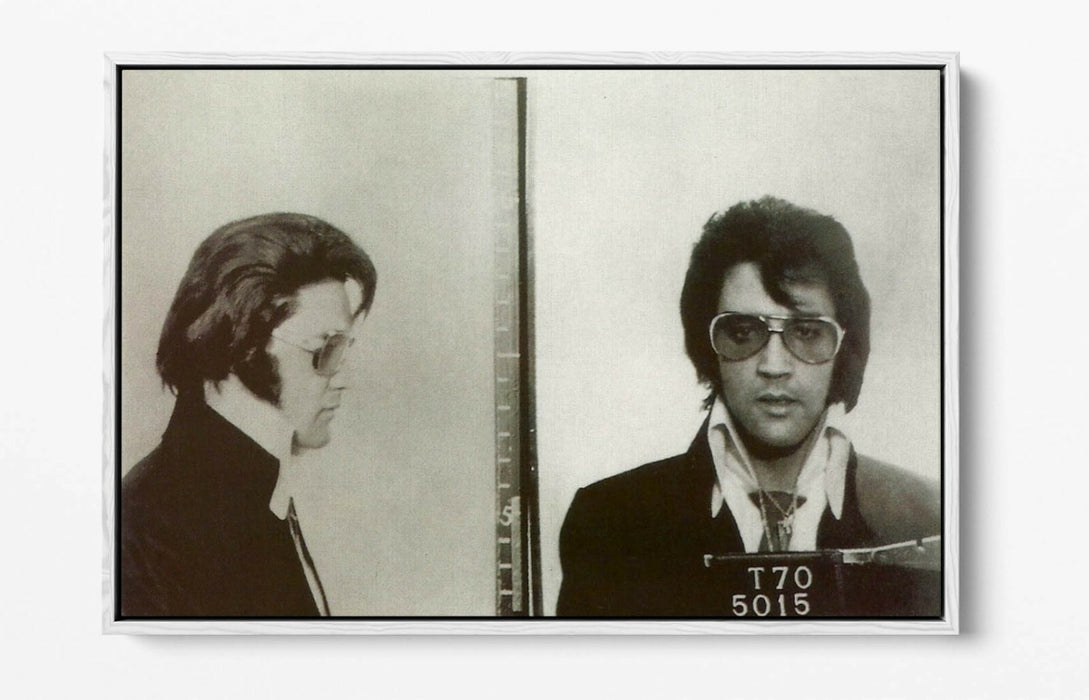 ELVIS MUGSHOT 2 -FLOAT EFFECT CANVAS WALL ART PIC PRINT- BLACK & WHITE