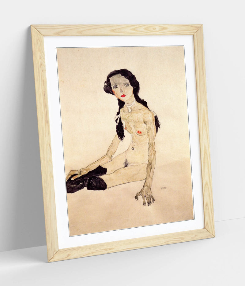 Framed Art Poster Featuring Egon Schiele Sitting Girl | UK Handmade Frame Decor