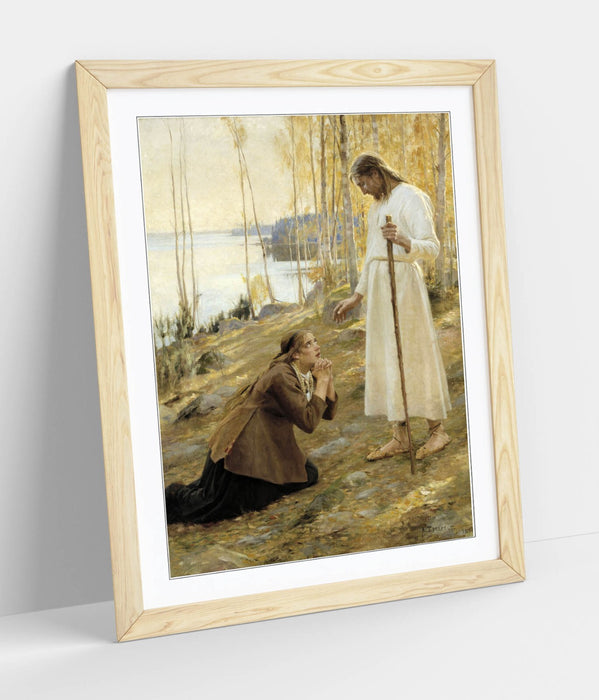 Framed Art Poster - Albert Edelfelt Print of Christ and Mary Magdalene, UK Made