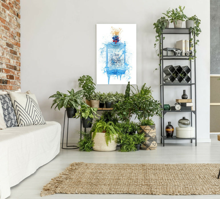 GIN BOTTLE CANVAS SPLASH WALL ART PRINT DECOR IRISH GUNPOWDER BLUE / TURQUOISE