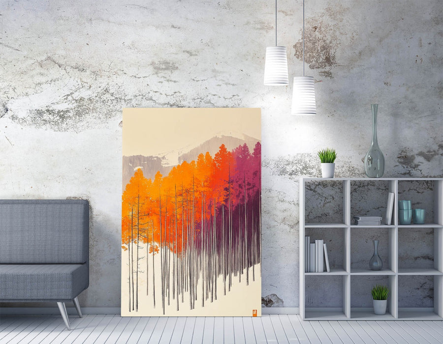 Canvas Wall Art – Colorful Orange Purple Trees Snowy Landscape Print on Premium Canvas
