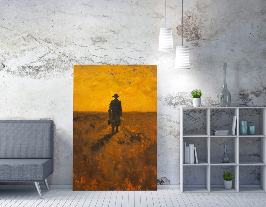 Canvas Wall Art - Wandering Cowboy Sunset Landscape Print | Handmade UK Decor