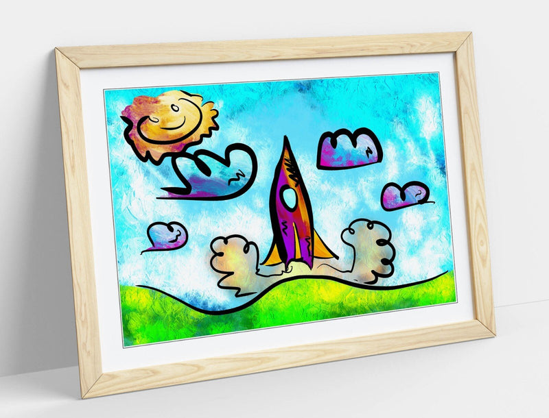 Kids Bedroom Art – Colorful Framed Art Poster With Wood Grain Frame