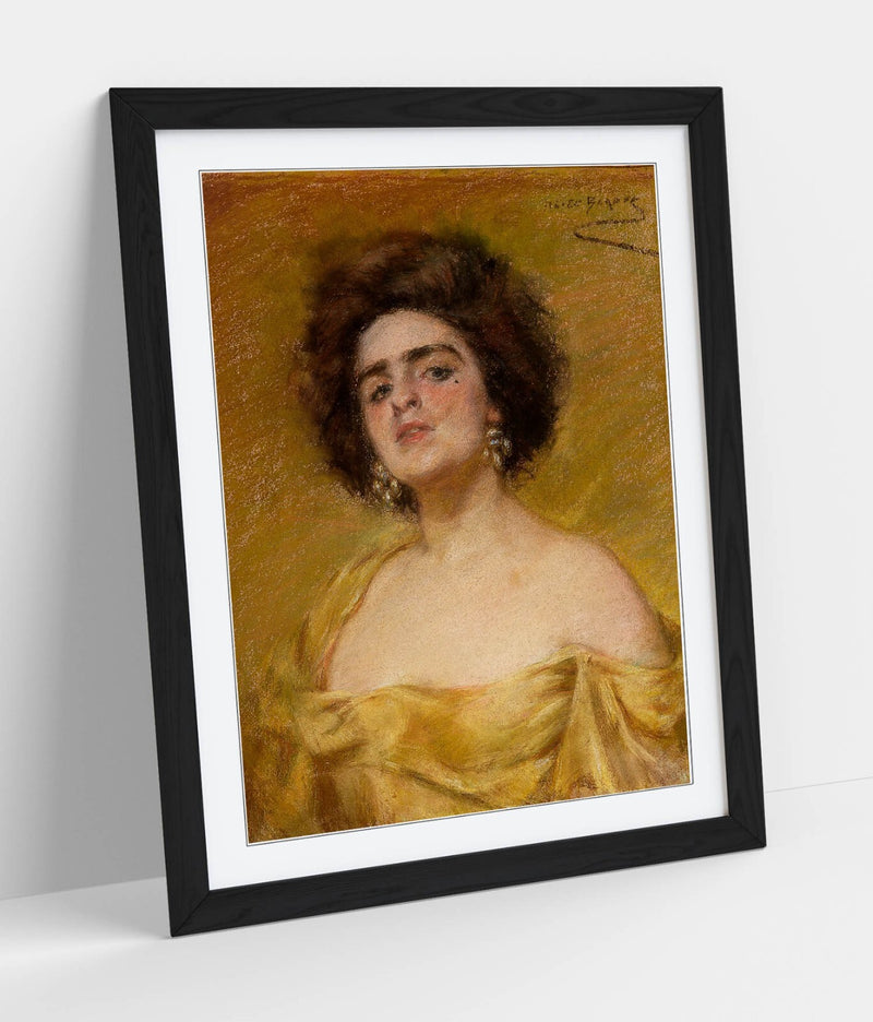 Framed Wall Art Poster - 'Alice Pike Barney, Laura In Yellow' Handmade Matte Paper Print