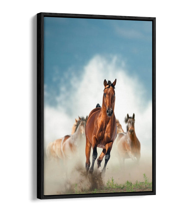 Brown Horses Canvas Art - Majestic Galloping Horse Print | Float Effect Wall Decor