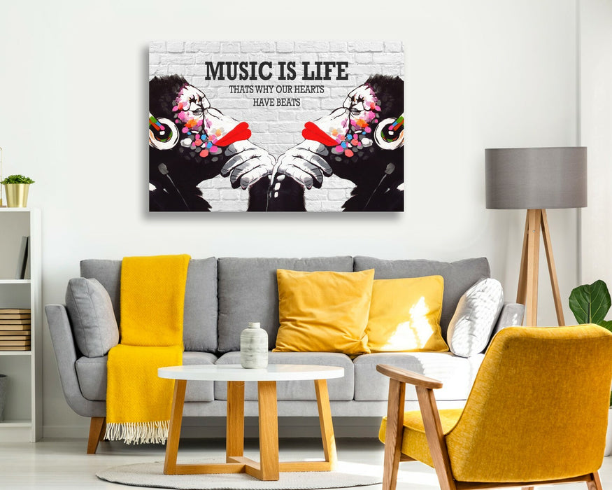 MONKEY DJ BANKSY MUSIC IS LIFE CANVAS STREET WALL ART PRINT ARTWORK GORILLA FF