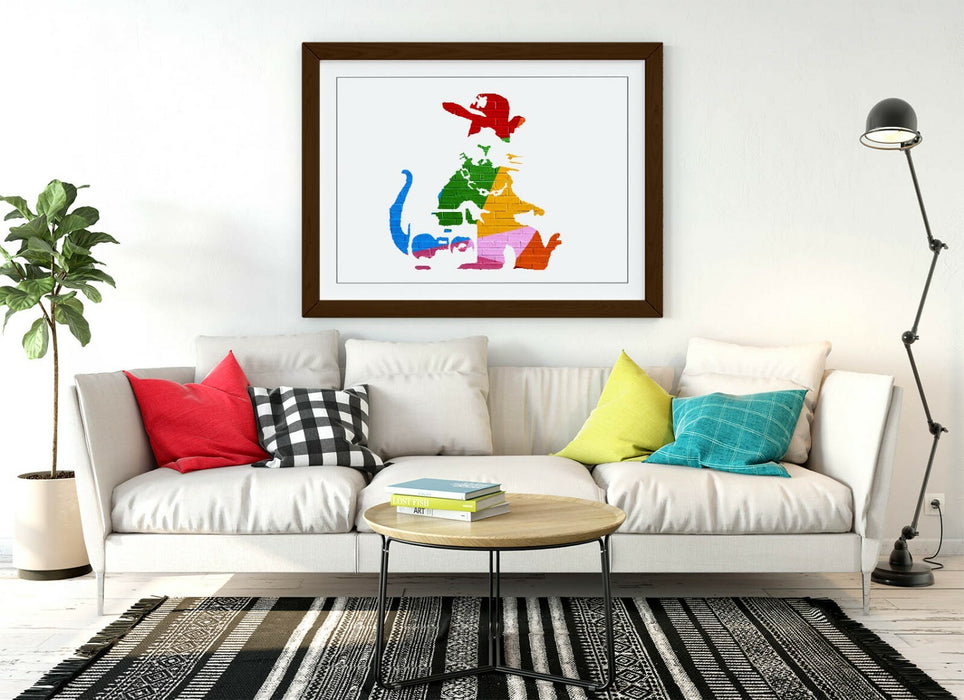 BANKSY, GANGSTA RAT RAINBOW WALL EFFECT ART -FRAMED WALL ART PICTURE PRINT