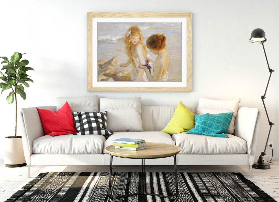 Framed Wall Art Poster - Two Girls With Starfish Painting Print | Handmade Decor