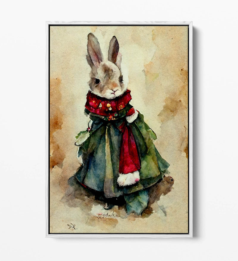 Canvas Wall Art - Watercolour Victorian Rabbit Print With Float Effect Frame